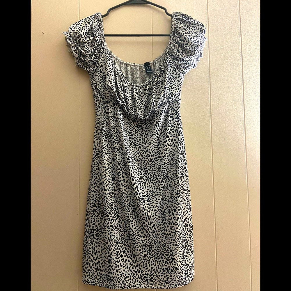 Black and white leopard print mini dress. Size Large